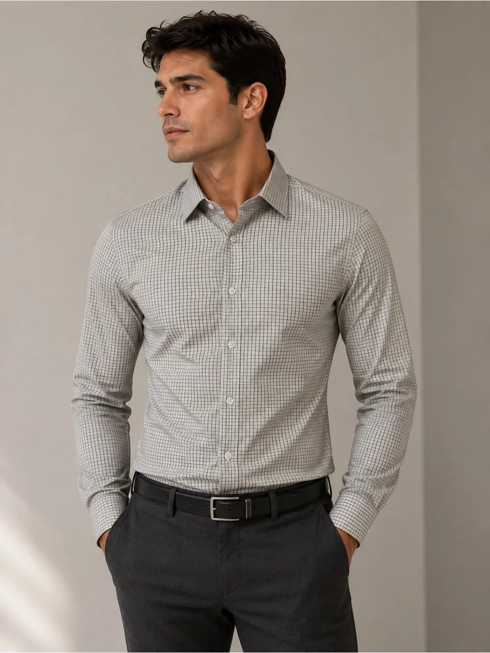 J.Crew Ludlow Slim Dress Shirt 14.5 32 Gray Blue Check Stretch Cotton EUC
